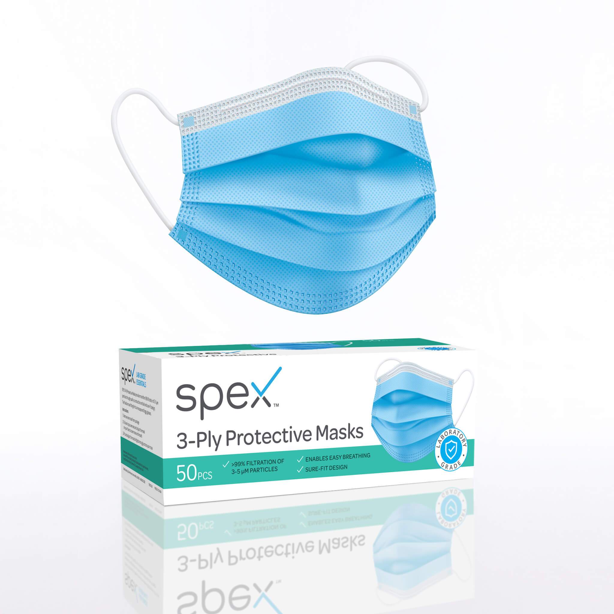 3-Ply Protective Face Masks; Box of 50